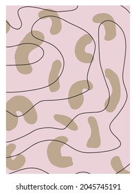 Simple Minimalist Abstract Vector Print. Abstract Art Made of Beige and Black Irregular Brush Spots on a Pastel Pink Background. Creative Printable Hand Drawn Modern Art ideal for Poster, Wall Art.