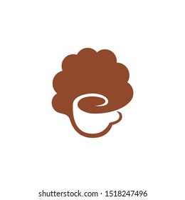 Simple minimalist afro and coffee cup in negative space design logo template, faceless curly hair main, coffee icon .vector
