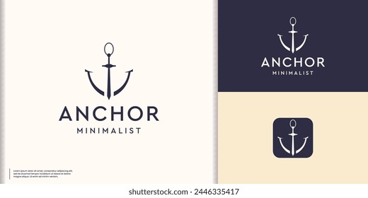 Einfacher minimalistischer Anker für Boot Ship Marine Nautical Logo Design.