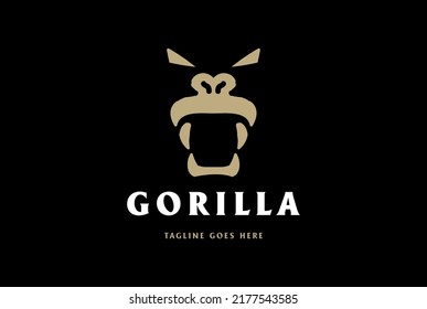 Simple Minimalist Angry Roaring Gorilla Monkey Ape Face Logo Design Vector