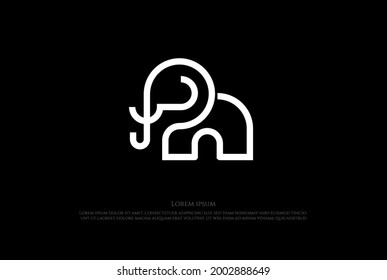 Simple Minimalist Animal Elephant Monogram Line Outline Logo Design Vector