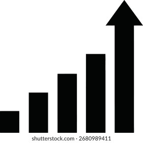 Um gráfico de barras simples e minimalista com uma seta para cima, simbolizando o crescimento, o progresso e as tendências positivas em um design limpo e moderno.