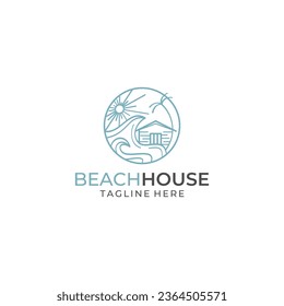 Simple minimalist Beach house logo design with line art style