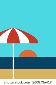 Simple and minimalist beach illustration. Sunset illustration background
