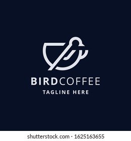 Simple Minimalist Bird and Coffee Logo Template