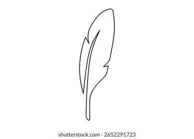 Simple minimalist bird feather drawing in one line style isolated outline vector illustration art