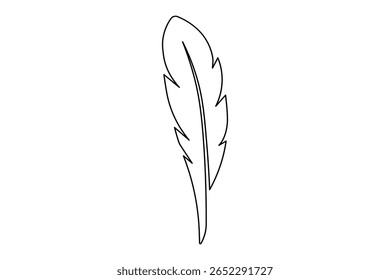 Simple minimalist bird feather drawing in one line style isolated outline vector illustration art