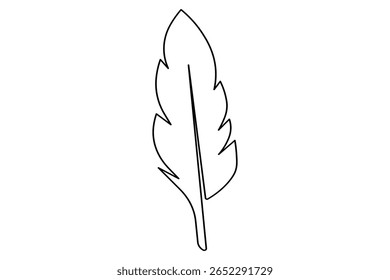 Simple minimalist bird feather drawing in one line style isolated outline vector illustration art