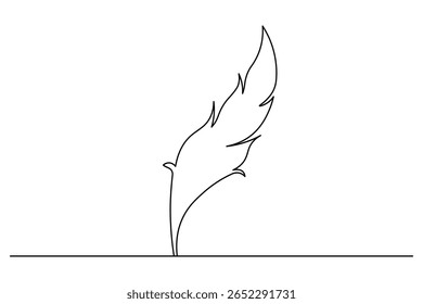 Simple minimalist bird feather drawing in one line style isolated outline vector illustration art