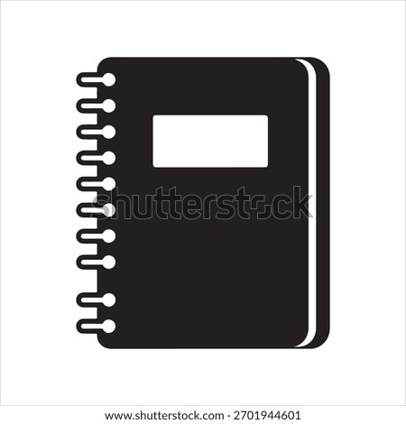 A simple, minimalist black icon of a spiral-bound notebook with a blank label on the cover.