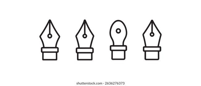 Simple minimalist black ink pen nib icons in a line on white background.