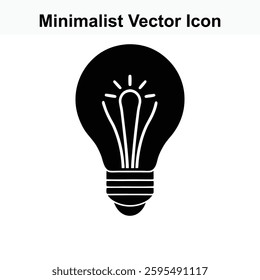 Simple Minimalist Black Light Bulb Icon Vector Graphic Image for Idea Innovation Creativity and Inspiration