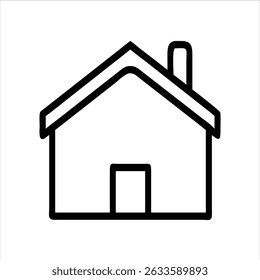 A simple, minimalist black outline icon of a house with a roof, door, and chimney, isolated on a transparent background. This clean vector graphic is perfect for web design, apps, or representing conc