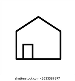 A simple, minimalist black outline icon of a house with a roof, door, and chimney, isolated on a transparent background. This clean vector graphic is perfect for web design, apps, or representing conc