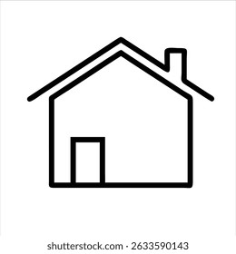 A simple, minimalist black outline icon of a house with a roof, door, and chimney, isolated on a transparent background. This clean vector graphic is perfect for web design, apps, or representing conc