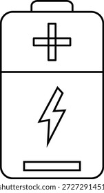 Icono de Vector de contorno negro minimalista simple que representa una batería completa con un símbolo de rayo que representa poder y energía
