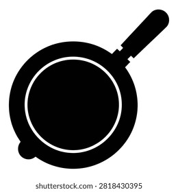 A simple minimalist black silhouette of a kitchen frying pan icon. This basic cookware symbol is perfect for culinary websites, restaurant menus and food blogs design.