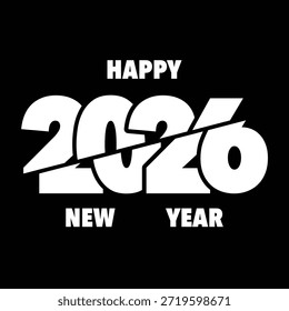 Um design simples e minimalista preto e branco para Feliz Ano Novo 2026 com um olhar limpo
