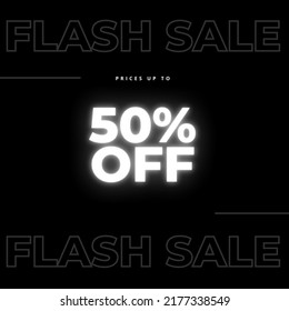Diseño de ventas flash en blanco y negro minimalista con concepto de neón