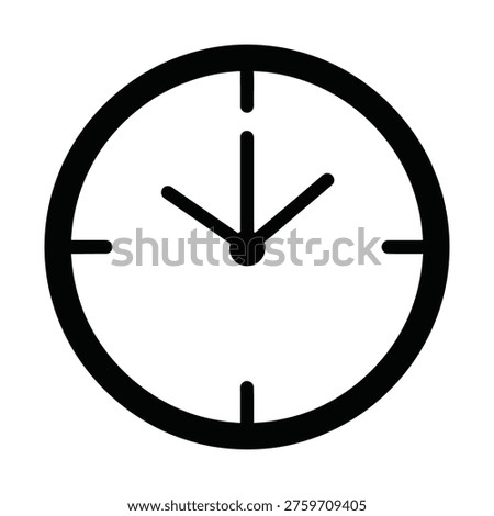 A simple, minimalist black and white icon of a clock face with hour and minute hands, indicating time. This universal symbol represents time, schedule, and deadlines.