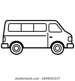 A simple, minimalist black and white illustration depicts a passenger van, perfect for various transport needs. 