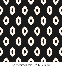 Simple minimalist black and white mesh texture. Vector seamless pattern with simple ovate shapes, eyes, grid, lattice. Minimal monochrome background. Modern abstract dark repeated decorative design