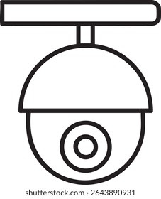 A simple, minimalist black and white outline icon of a dome-shaped security camera with a mounting bracket.