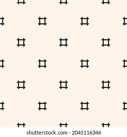Simple minimalist black and white seamless pattern. Vector minimal monochrome geometric texture. Abstract background with small square shapes, lines, grid, hashtag symbols. Stylish repeatable design