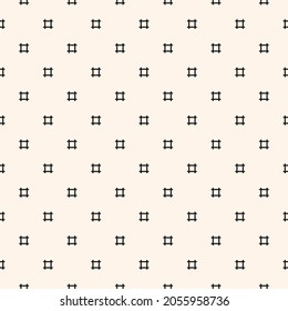 Simple minimalist black and white seamless pattern. Vector minimal monochrome geometric texture. Abstract background with small square shapes, lines, hashtag symbols. Stylish modern repeating design