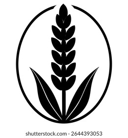 A simple, minimalist black and white vector illustration features a wheat symbol enclosed within a circular frame.