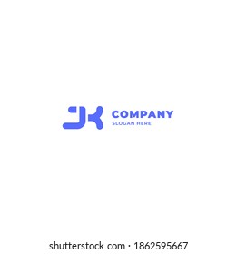 Simple and minimalist blue geometric bold letter JK monogram logo