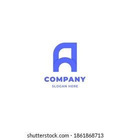 Simple and minimalist blue overlapping rounded letter A monogram logo with shadow