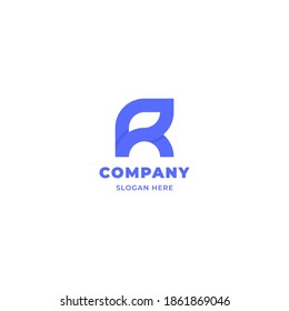 Simple and minimalist blue overlapping rounded letter R monogram logo with shadow