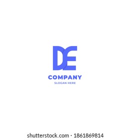 Simple and minimalist blue overlapping rounded letter DE monogram logo with shadow