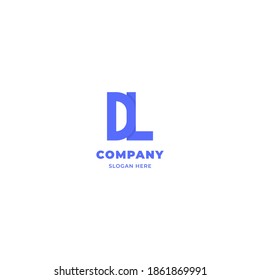 Simple and minimalist blue overlapping rounded letter DL monogram logo with shadow