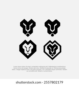 Simple minimalist bold modern lion head logo pack, black and white