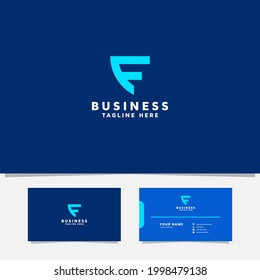 Simple and minimalist bright blue letter F monogram initial logo with business card template