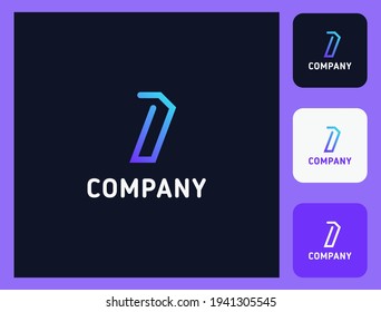 Simple and minimalist bright gradient and colorful outline letter I monogram initial logo in dark background with three icons