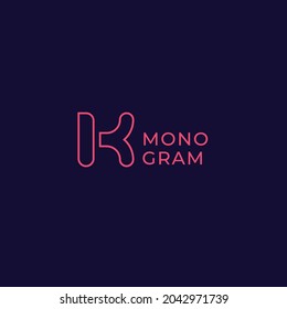 Simple and minimalist bright outline letter K monogram initial logo