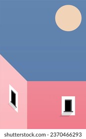 Simple Minimalist Building Wall Art Decoration. Architecture Illustration Background. Architecture Building Wall Art Poster