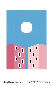 Simple Minimalist Building Wall Art Decoration. Architecture Illustration Background. Architecture Building Wall Art Poster