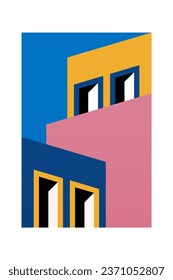 Sencilla Decoración Minimalista En El Muro. Fondo de la ilustración de arquitectura. Afiche de arte de la construcción de arquitectura en pared