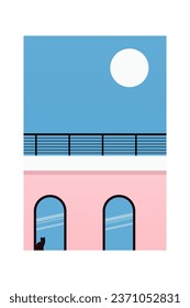 Sencilla Decoración Minimalista En El Muro. Fondo de la ilustración de arquitectura. Afiche de arte de la construcción de arquitectura en pared