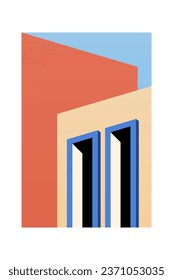 Simple Minimalist Building Wall Art Decoration. Architecture Illustration Background. Architecture Building Wall Art Poster