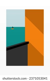 Simple Minimalist Building Wall Art Decoration. Architecture Illustration Background. Architecture Building Wall Art Poster