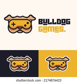 simple minimalist bulldog gamepad joystick logo design