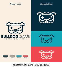 simple minimalist bulldog joystick gamepad gaming logo design