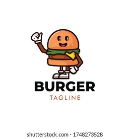 Simple and minimalist burger fast food restaurant mascot logo design template vector