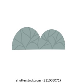 Matorral simple y minimalista con texturas, ilustración vectorial plana aislada en fondo blanco. Elemento vegetal, concepto de invierno y otoño.