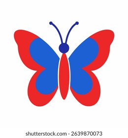 A simple, minimalist butterfly design featuring red and blue colors. The illustration is clean and suitable for various creative projects.